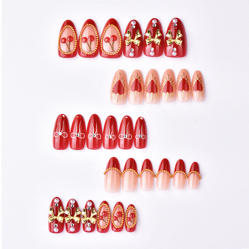 Decorative Heart and Cherry Press-On Nail Art Stornfield