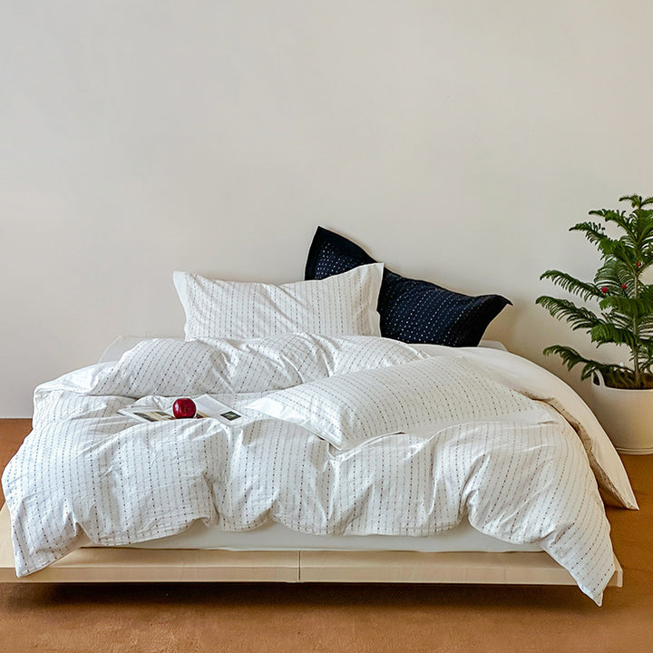 Breathable cotton bed linen set with fine dot stripe texture