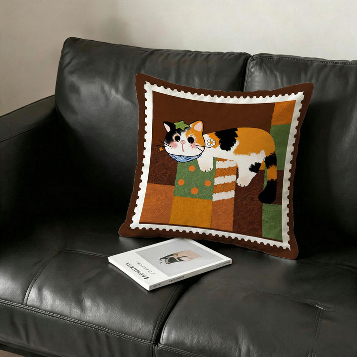 Cartoon Cat-Themed Decorative Throw Pillow  1791470161