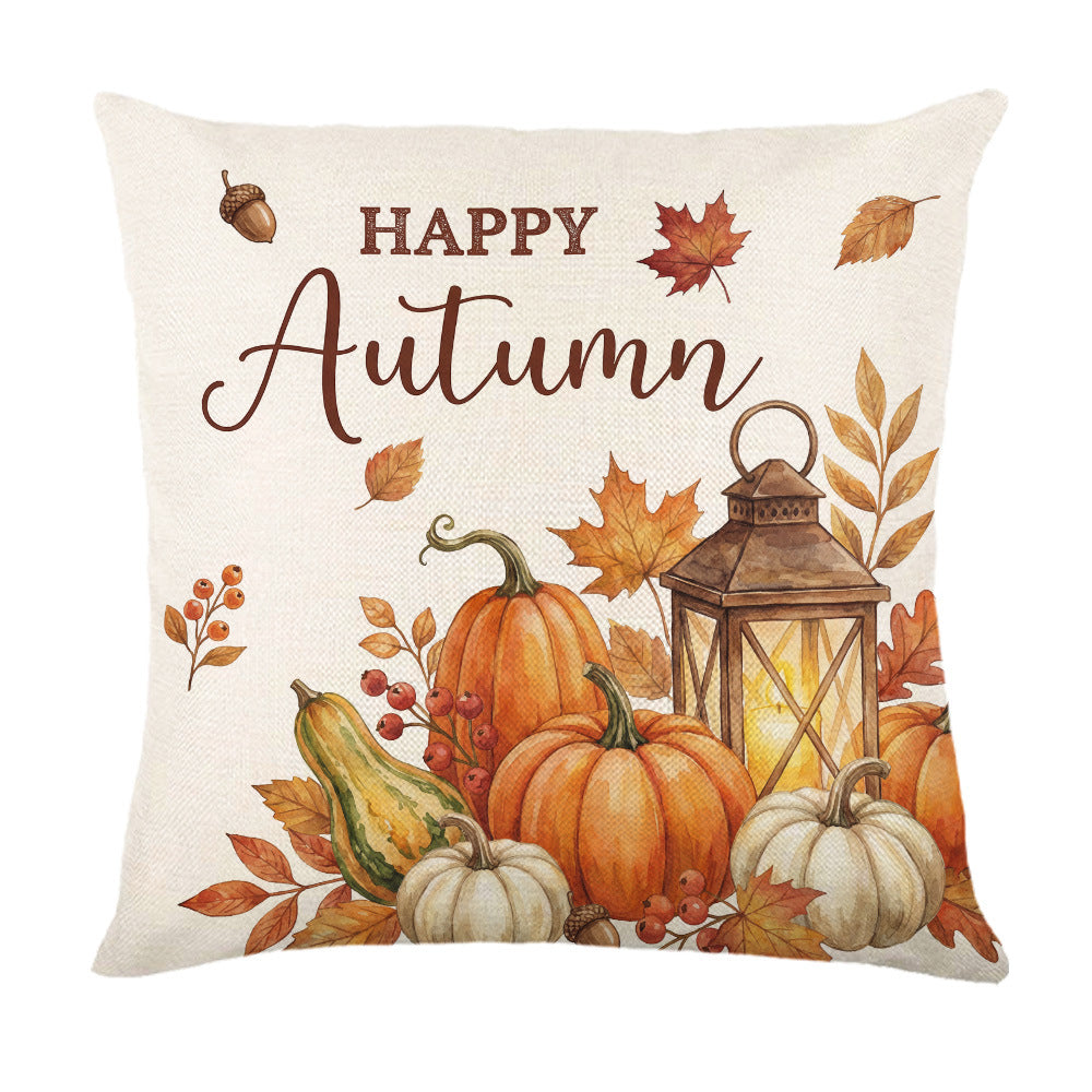 Decorative Autumn Basket Pumpkin Sunflower Square Pillow Cover with Hidden Zipper