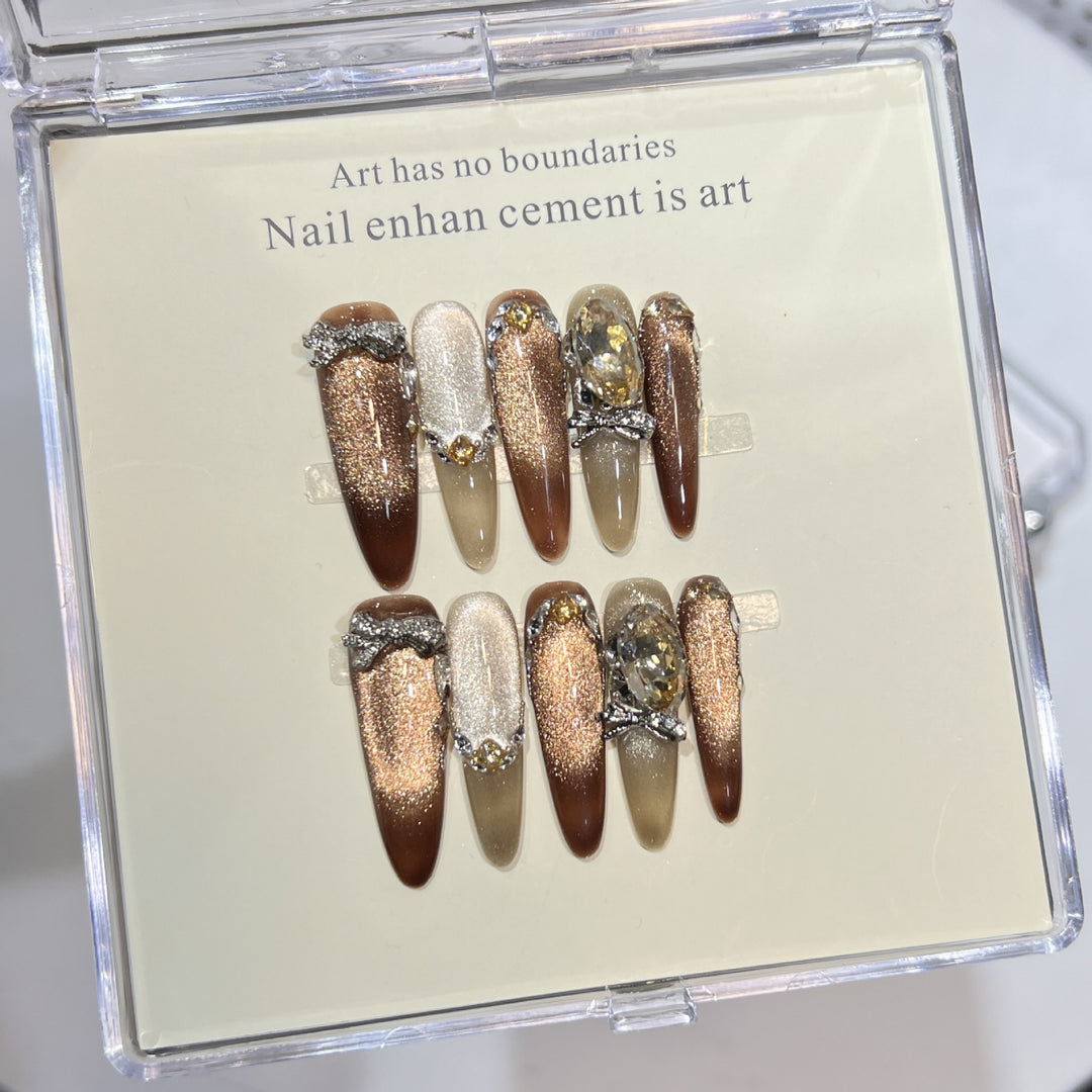 Artistic Stiletto Press-On Nail Set with Gemstone Accents Stornfield