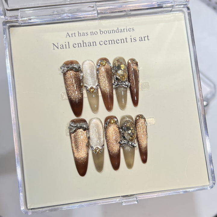 Artistic Stiletto Press-On Nail Set with Gemstone Accents Stornfield