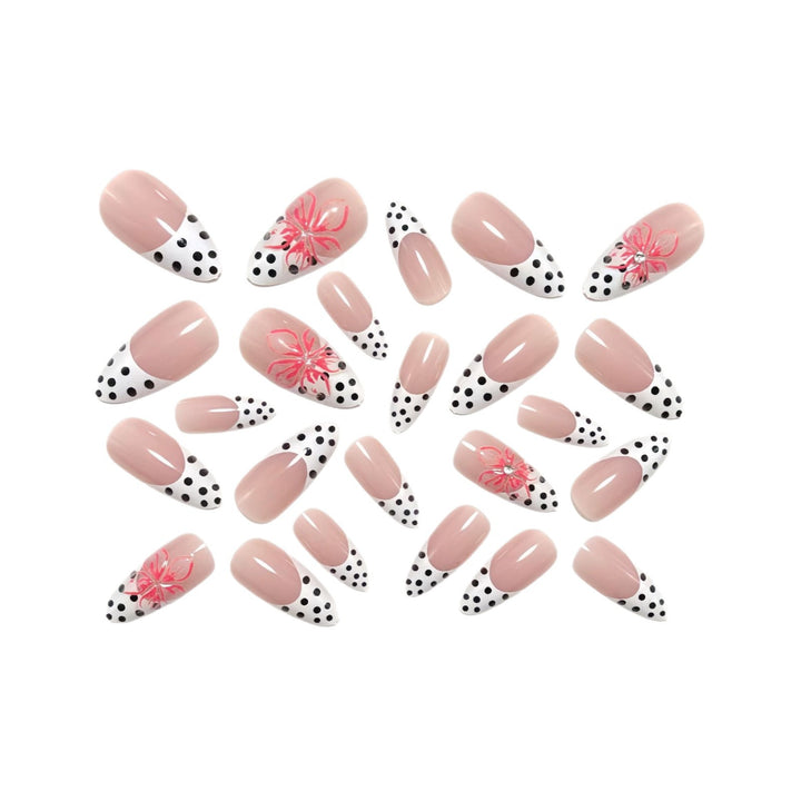 Artificial nails with elegant flower design and dots Stornfield