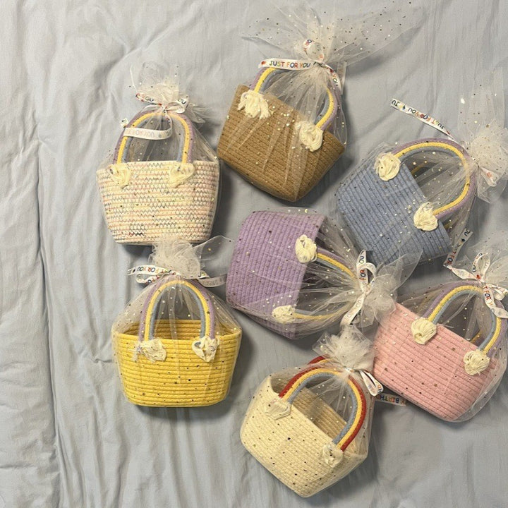 Women's handmade basket bag with color-coordinated handle accents Stornfield