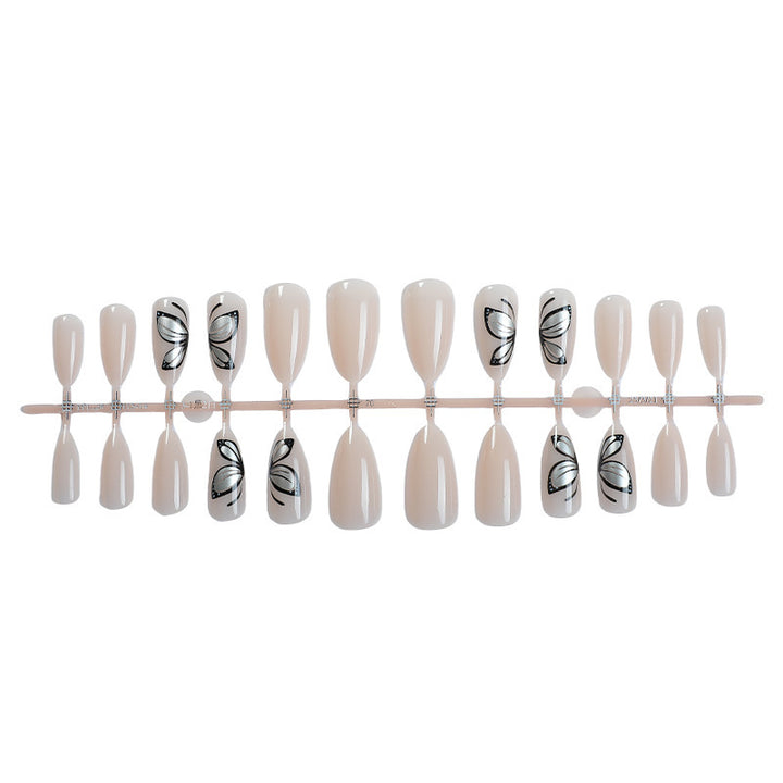 Artistic Press-On Nail Set with Butterfly Designs