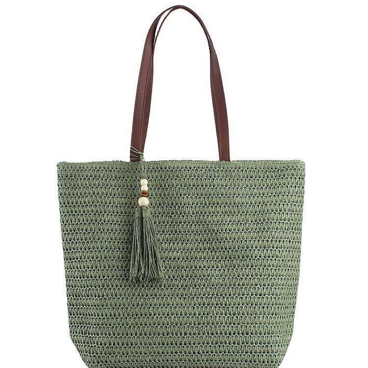 Spacious Shoulder Bag Made of Braided Natural Material with Decorative Tassel Stornfield