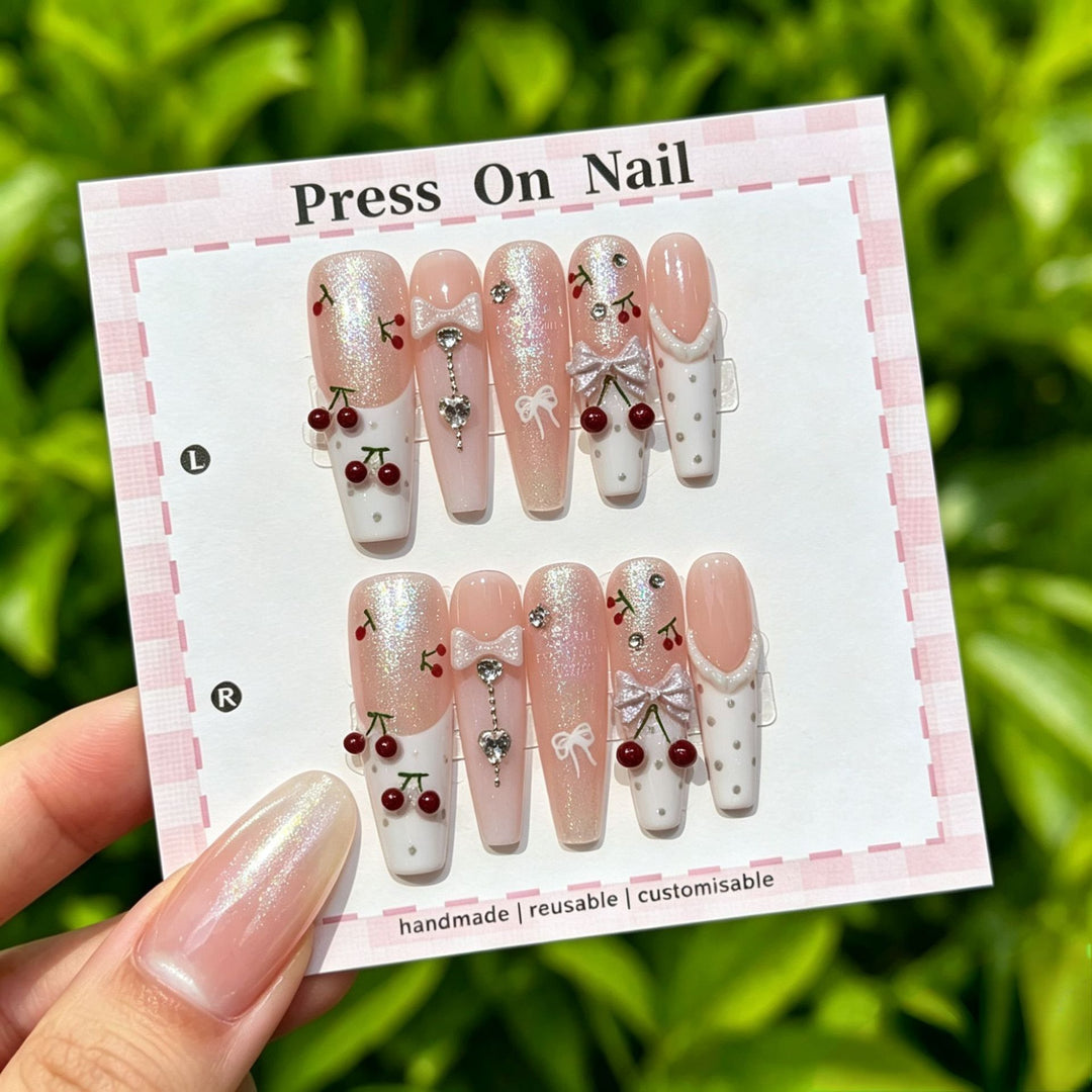 Decorative Press-On Nail Set with Gem Accents  1791774365