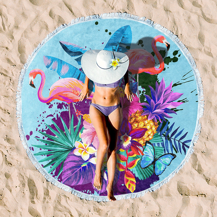 Round beach blanket with floral watercolor motifs Stornfield
