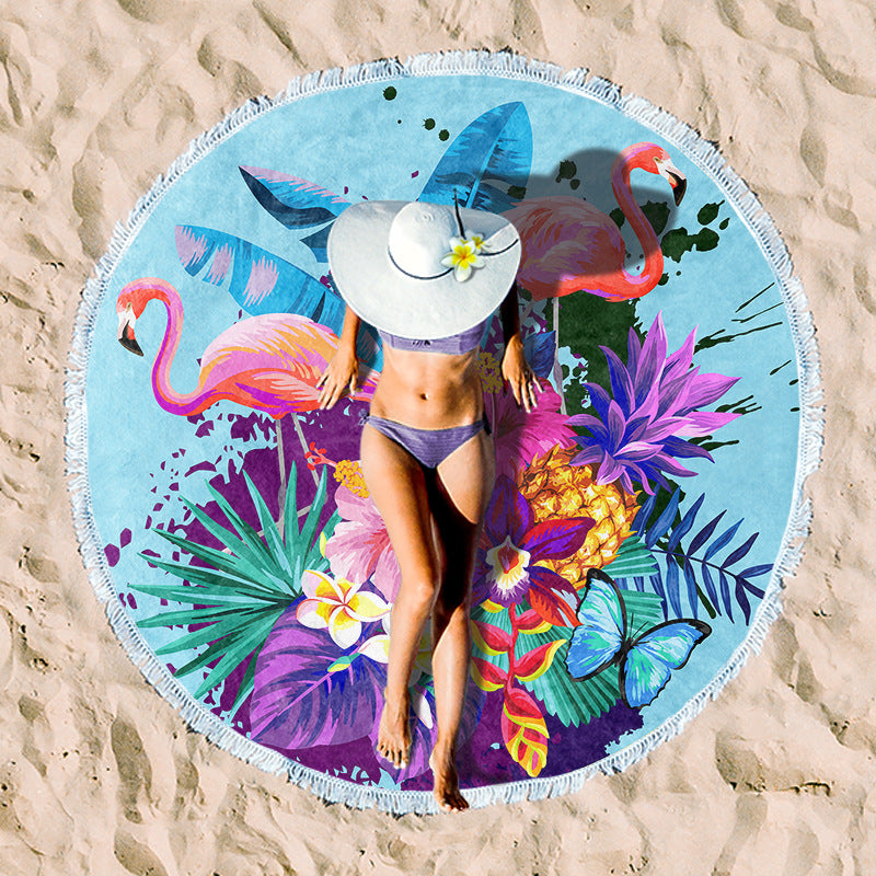 Round beach towel with tropical palm pattern Stornfield