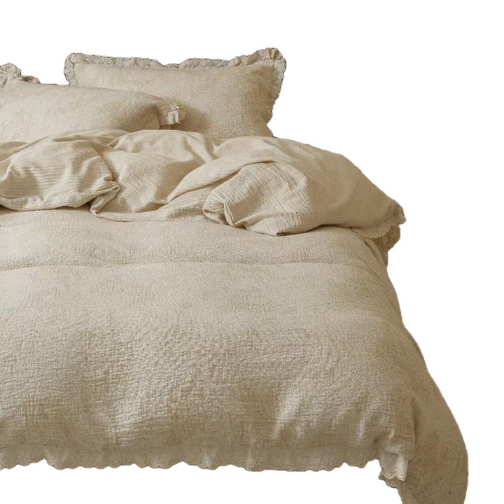 Reversible Linen-Cotton Duvet Cover Set with Woven Geometric Texture
