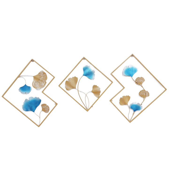 Decorative Metal Wall Art Set with Ginkgo Leaf and Floral Design Stornfield