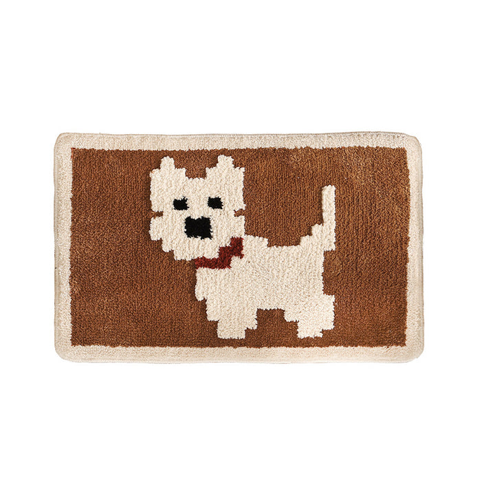 Bath mat with hand-tufted dog motif and slip-resistant latex backing Stornfield
