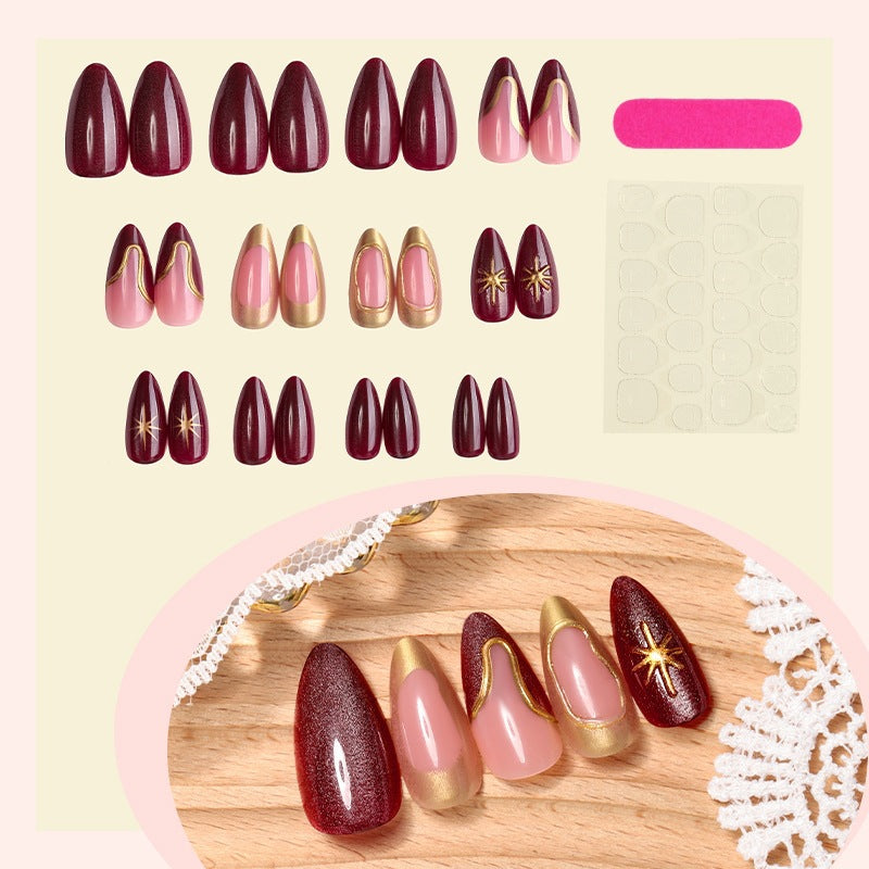 Artificial Nail Set with High-Quality Designs and Golden Accents Stornfield