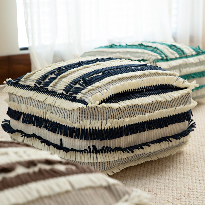Floor cushion pouf with structured fringe surface Stornfield