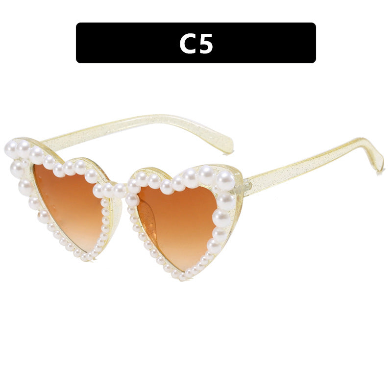 Women's Heart-Shaped Sunglasses with Pearl-Embellished Frame Stornfield
