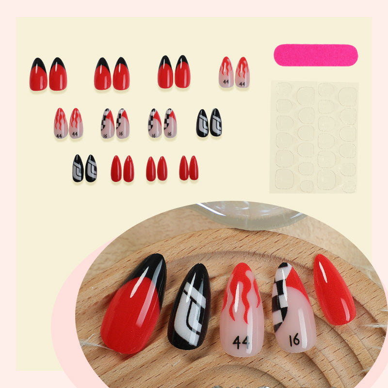 Artistic Press-On Nails with Flame Design Stornfield