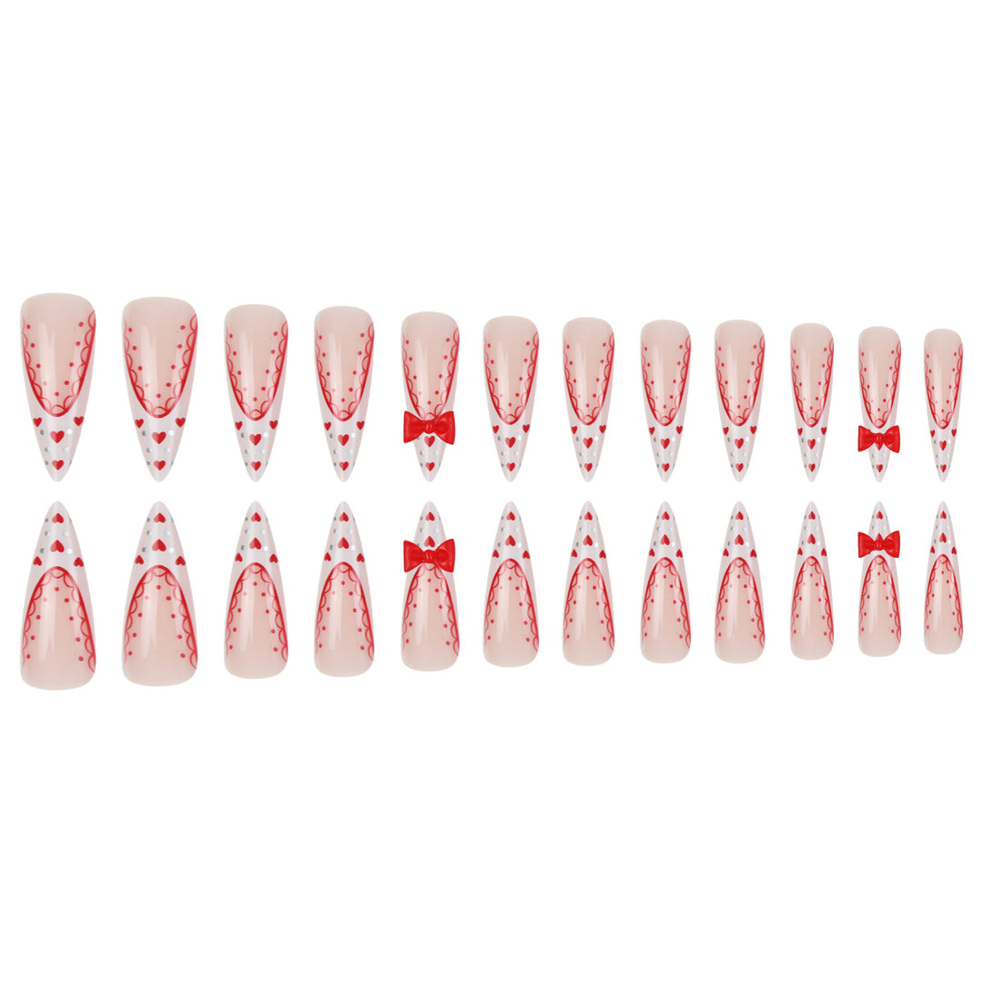 Stiletto Press-On Nail Art Set with Heart and Bow Design Stornfield