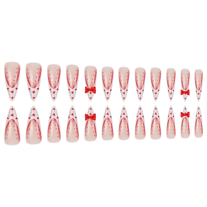 Stiletto Press-On Nail Art Set with Heart and Bow Design Stornfield