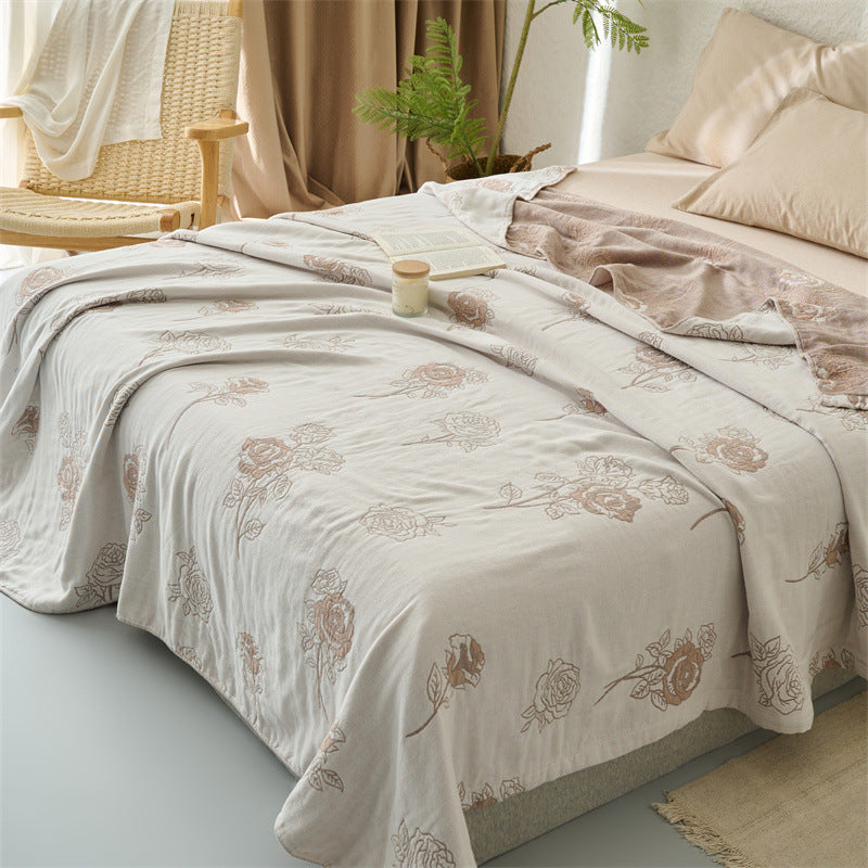 Light cotton throw blanket with floral rose print