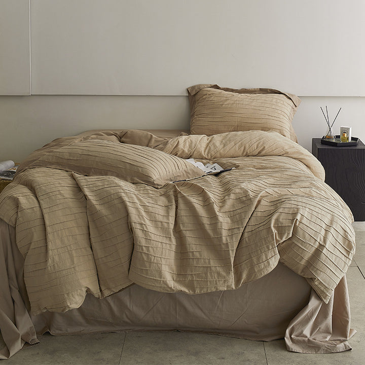 Elegant Reversible Bedding Set made of Cotton-Linen Blend with Fine Striped Texture