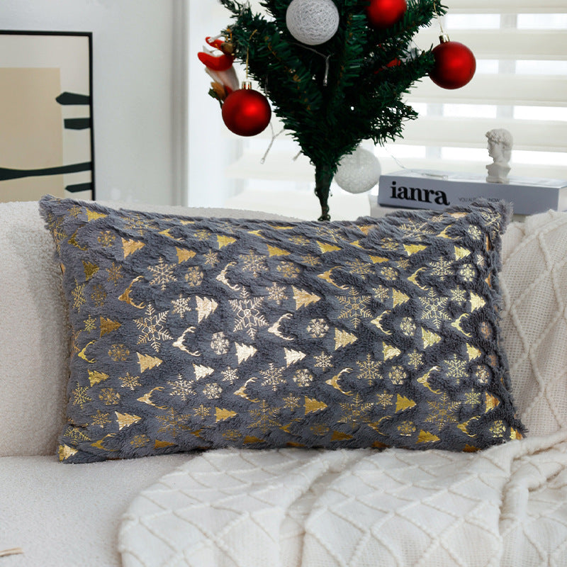 Square Christmas pillowcase made of velvet with deer, Christmas tree, and snowflake design Stornfield