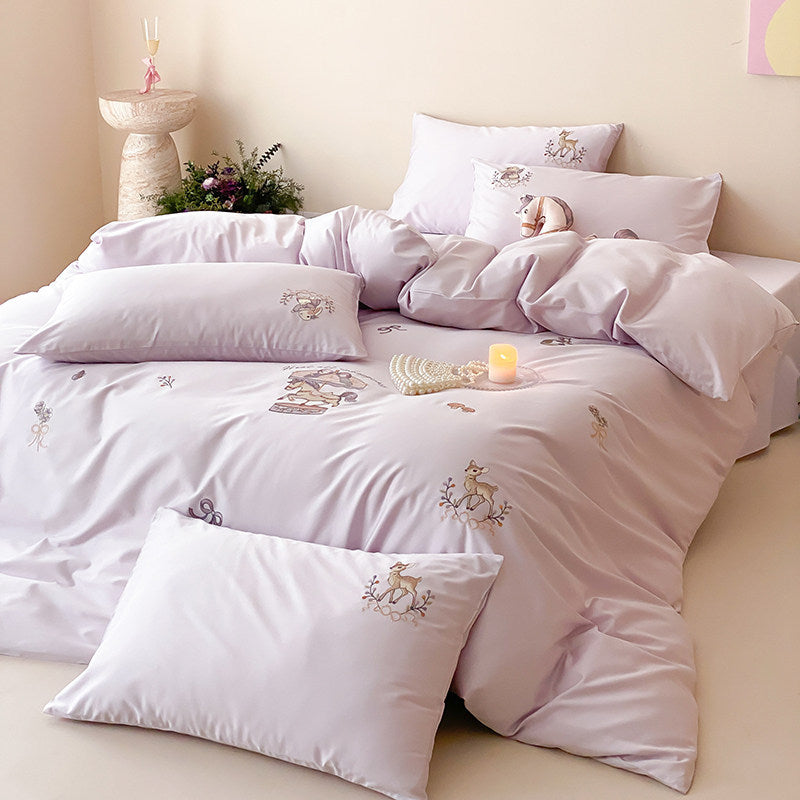 Children's Embroidered Carousel Cotton Duvet Cover Set with Pillow Shams