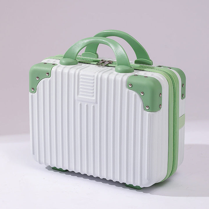 compact hard-shell travel vanity cosmetic and tech organizer with ribbed shell reinforced corners removable padded insert Stornfield