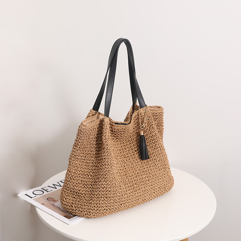 Durable basket bag with synthetic leather handle reinforcement Stornfield