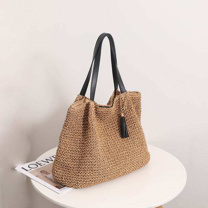 Durable basket bag with synthetic leather handle reinforcement Stornfield