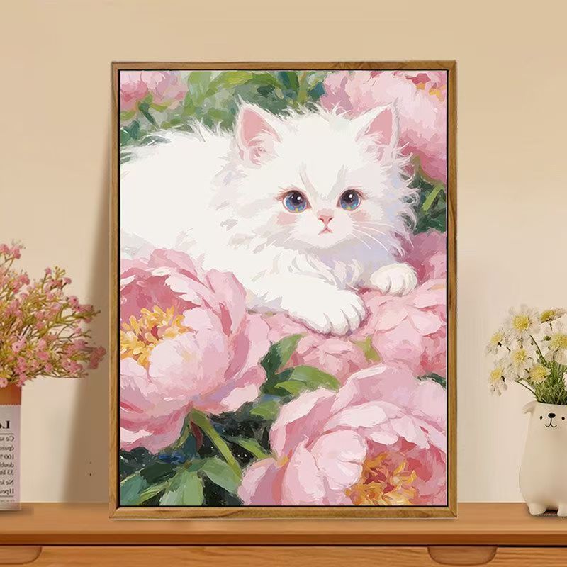 Cat-Themed Floral Wall Art Print Stornfield