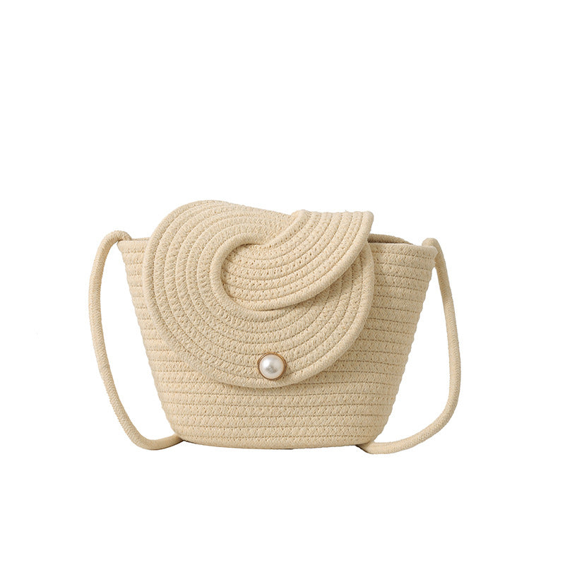 Woven Textured Handbag with Decorative Closure