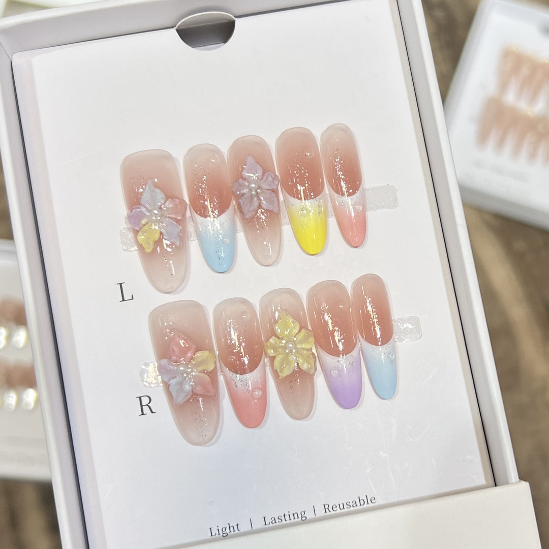 Floral-Inspired Artistic Press-On Nail Set Stornfield