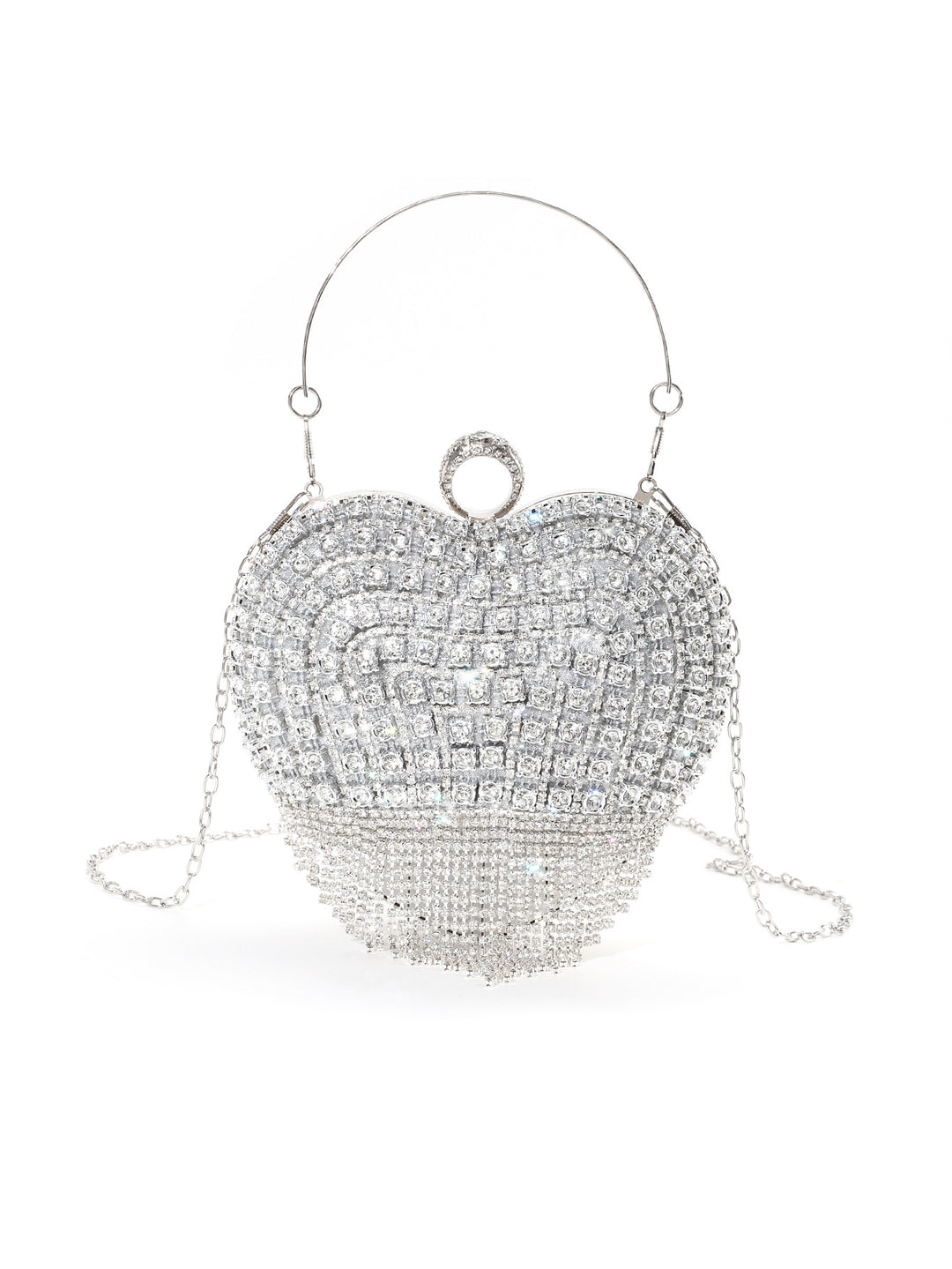 Heart-Shaped Crystal-Decorated Evening Handbag