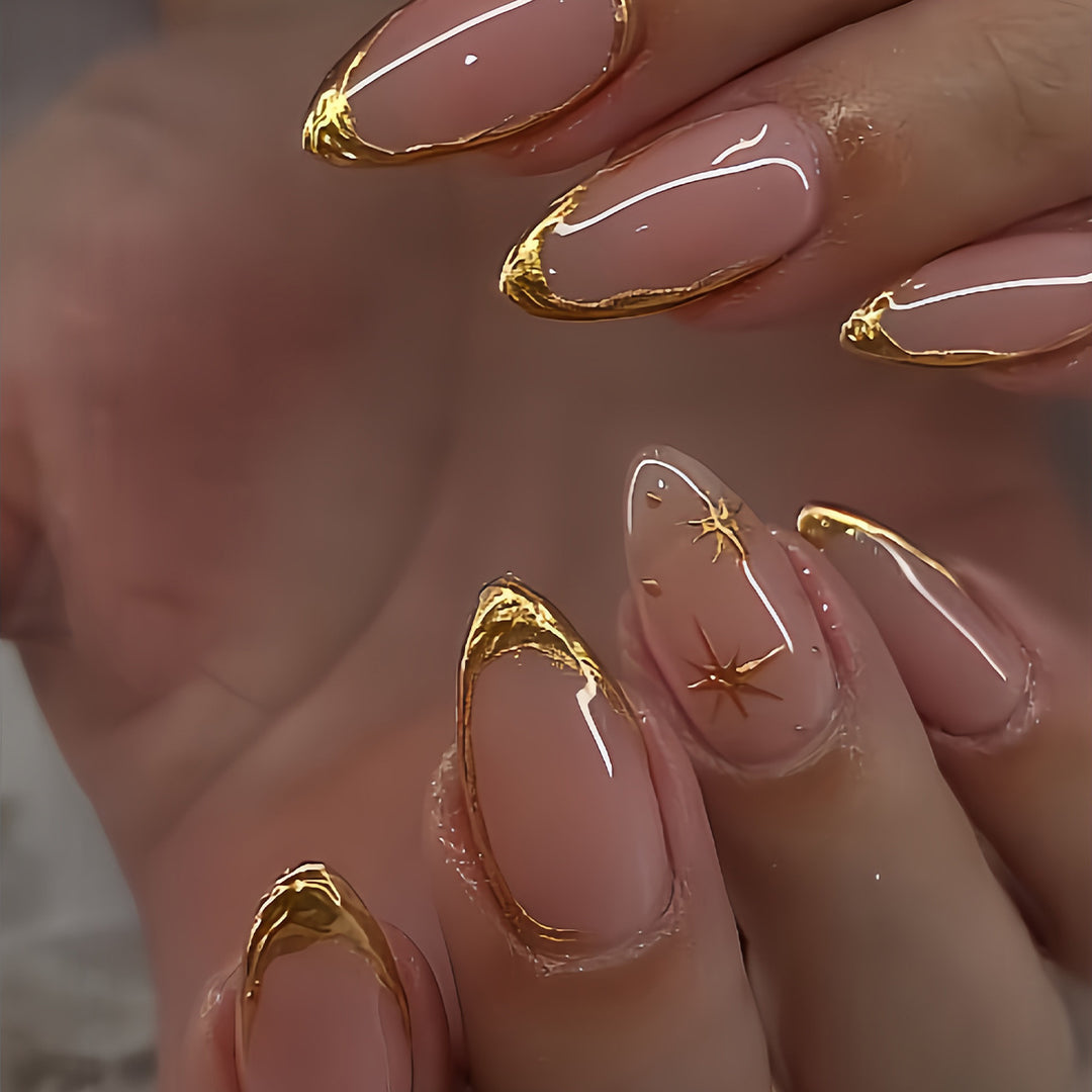 Elegant Press-On Nails with Gold Accents