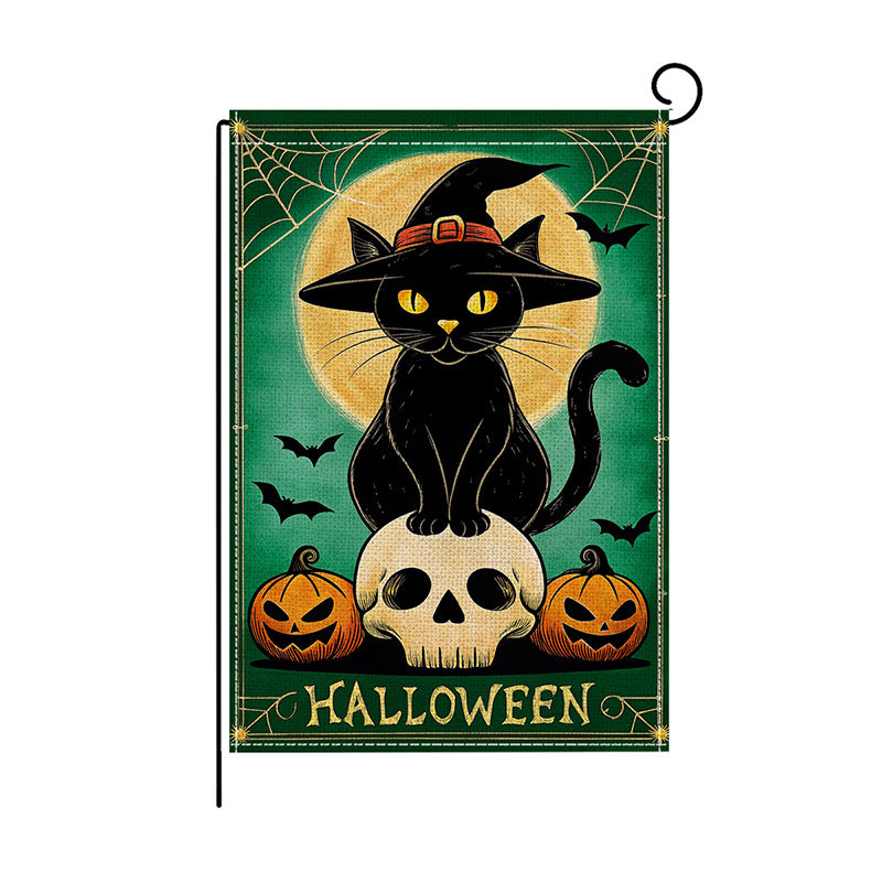 Decorative Double-Sided Halloween Garden Flag with Skeleton Pumpkin and Rose Illustration