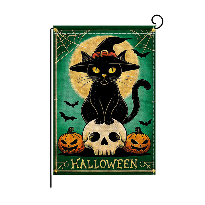 Decorative Double-Sided Halloween Garden Flag with Skeleton Pumpkin and Rose Illustration