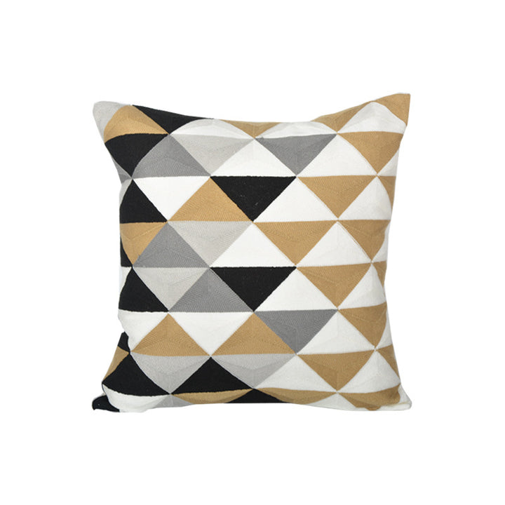 Geometric Embroidered Textured Square Accent Pillow with Layered Appliqué and Concealed Zip
