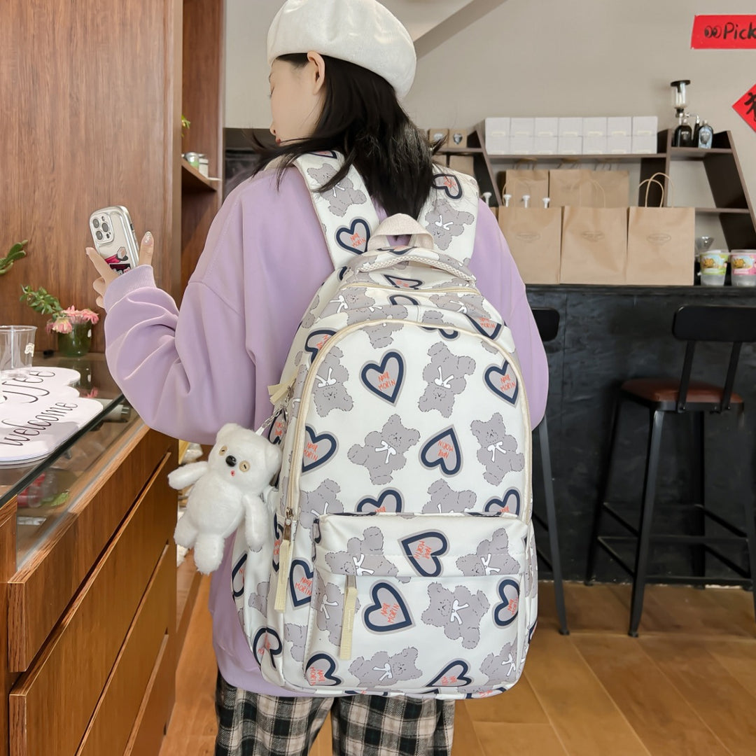 Backpack with Cute Bear Pattern and Functional Compartments Stornfield