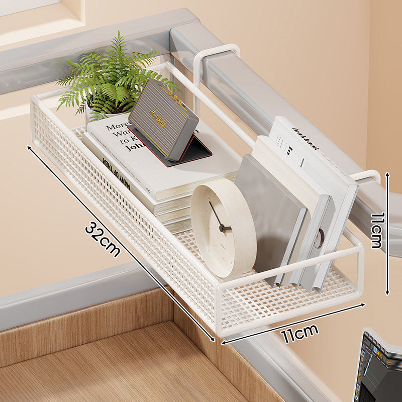 Clamp-On Mesh Desk Partition Shelf Organizer with Lattice Tray and Over-Edge Hooks