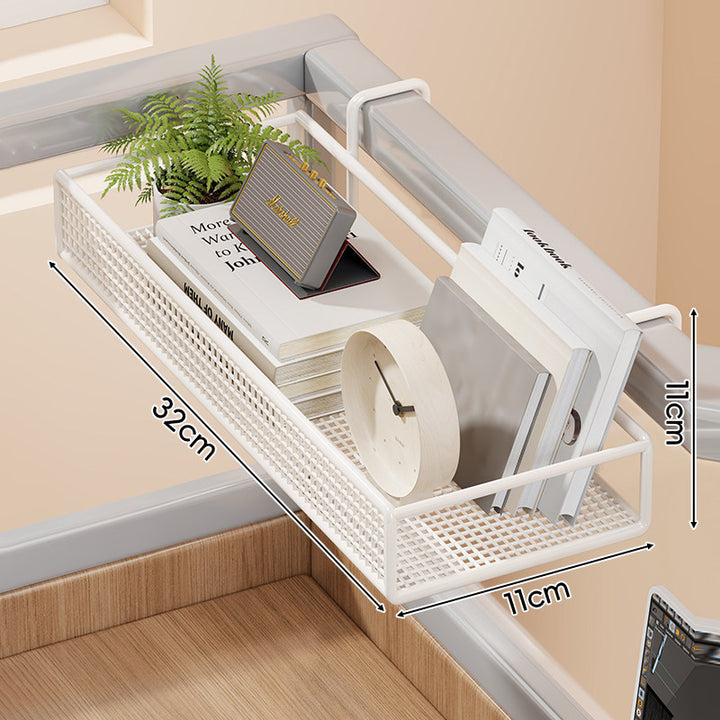 Clamp-On Mesh Desk Partition Shelf Organizer with Lattice Tray and Over-Edge Hooks