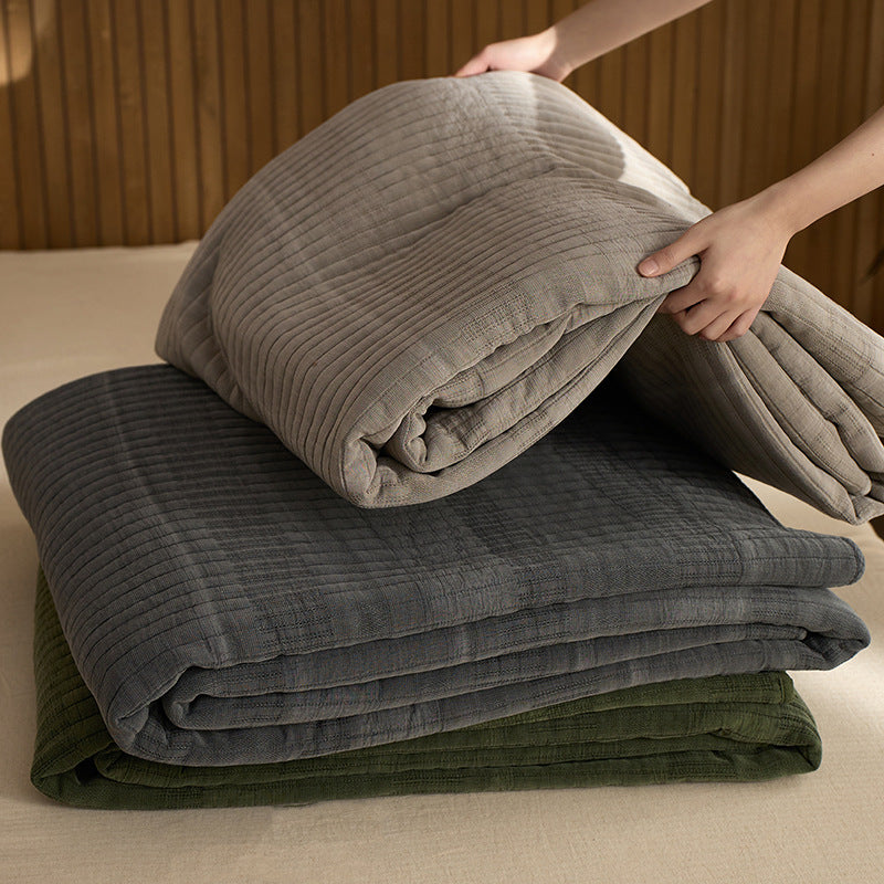 Lightweight Quilted Ribbed Cotton-Linen Coverlet Set with Pillow Shams