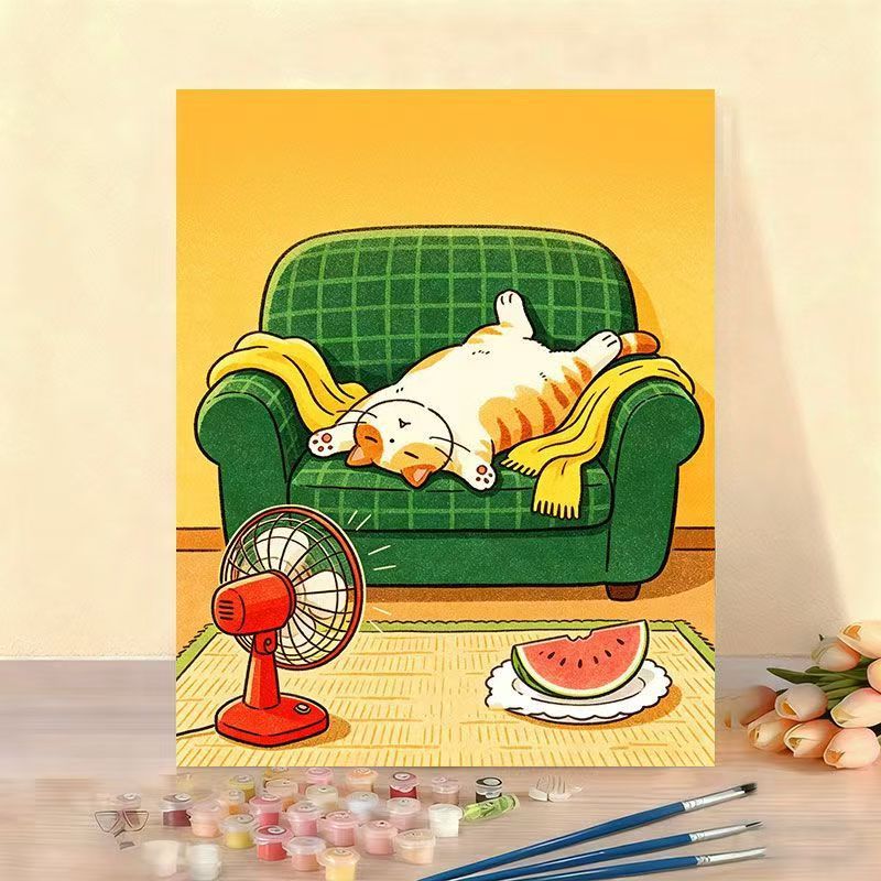 Whimsical Cat Illustration Canvas Artwork Stornfield