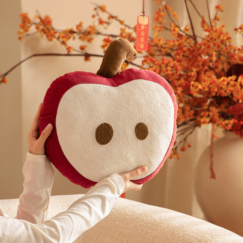 Decorative apple cuddle pillow made of plush and cord with stem Stornfield