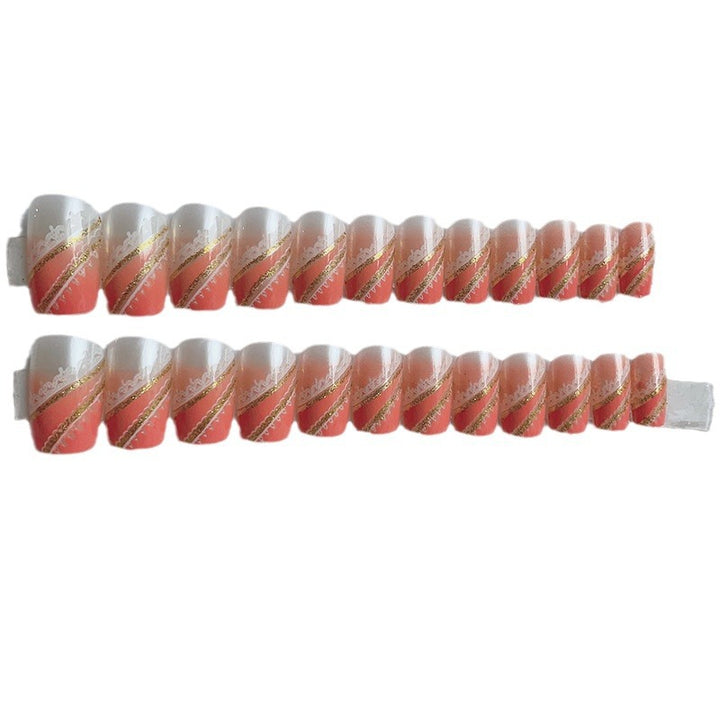 Decorative Press-On Nail Art Set with Gold Accents