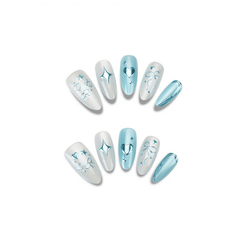 Artistic Press-On Nail Set with Heart and Star Designs Stornfield