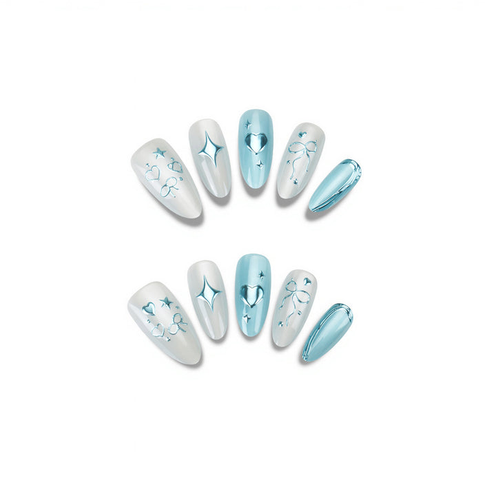 Artistic Press-On Nail Set with Heart and Star Designs Stornfield
