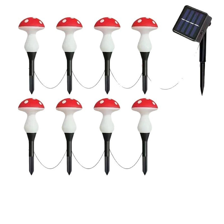 Whimsical Mushroom Pathway Stake String Lights With Ceramic-Style Caps And Warm LED Illumination Stornfield