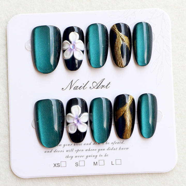 Elegant Press-On Nail Set with Floral Embellishments Stornfield