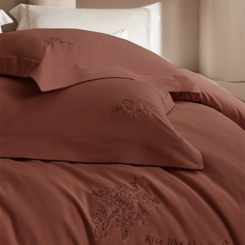Luxury Embroidered Cotton Sateen Duvet Cover Bedding Set