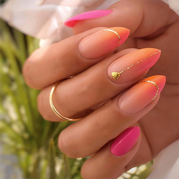 Press-On Nail Set with Vibrant Gradient Design and Golden Accents Stornfield